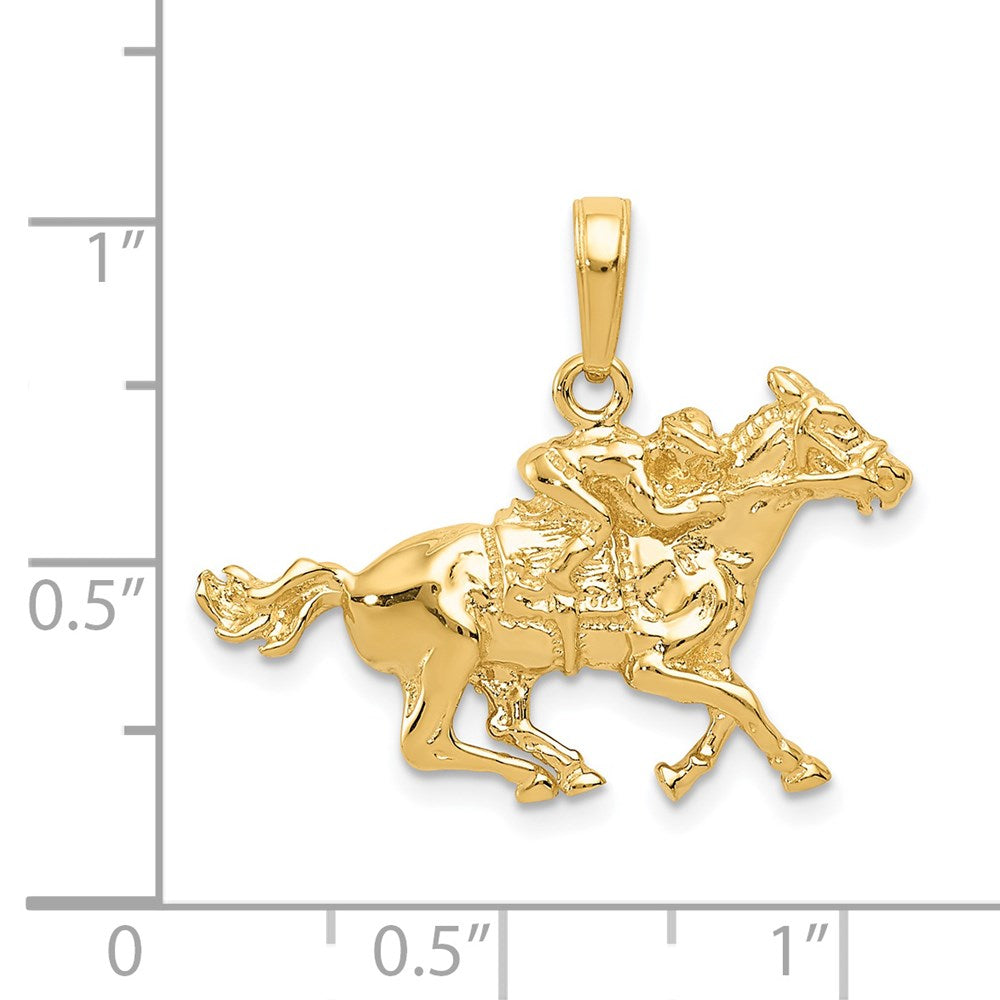 14k Yellow Gold Jockey on Horse Pendant
