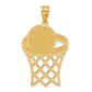 14k Yellow Gold Basketball in Hoop Diamond Cut Pendant