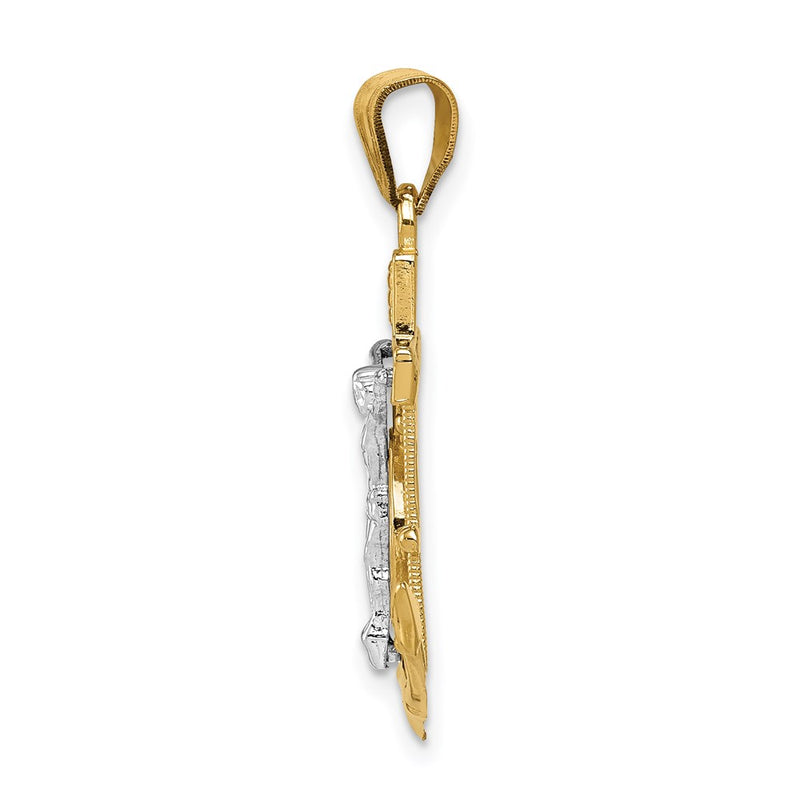 14k Two-tone Gold Diamond-cut Mariner's Cross Pendant