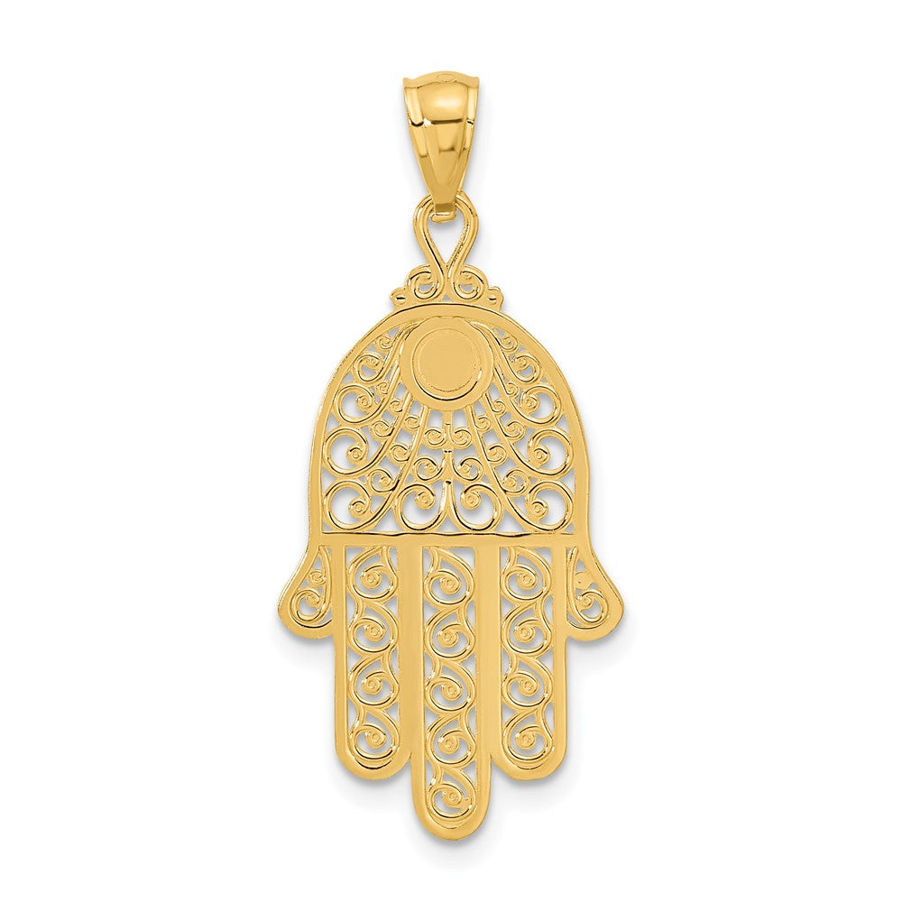 14k Yellow Gold Diamond-cut Filigree Chamseh Pendant