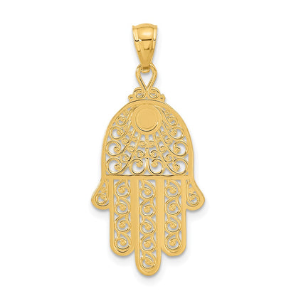 14k Yellow Gold Diamond-cut Filigree Chamseh Pendant