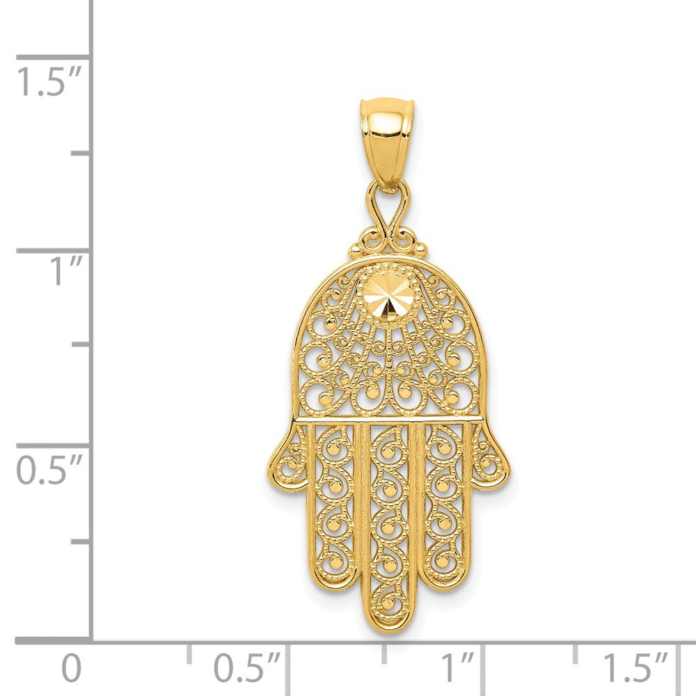14k Yellow Gold Diamond-cut Filigree Chamseh Pendant
