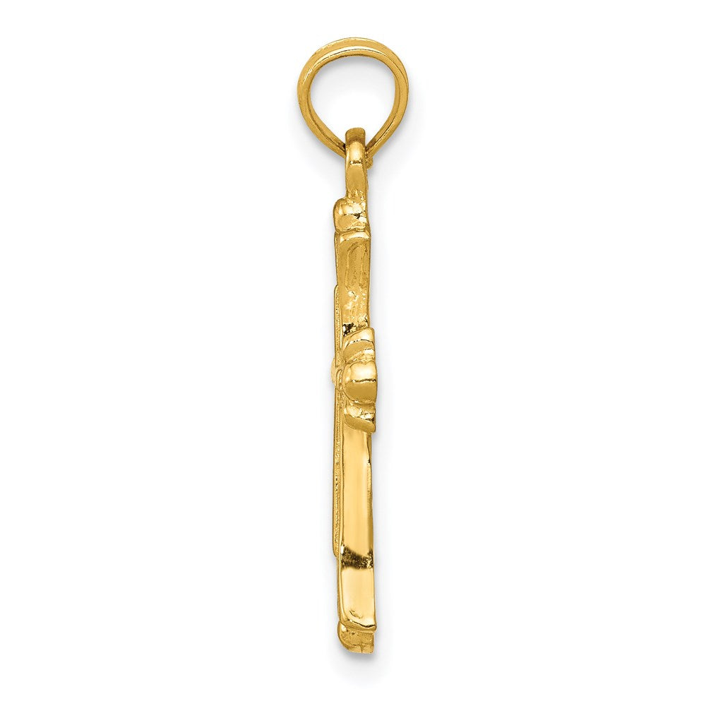 14k Yellow Gold Budded Cross Charm