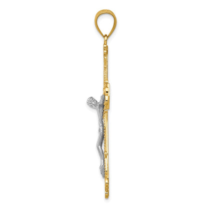 14k Two-tone Gold Diamond-cut Crucifix Pendant