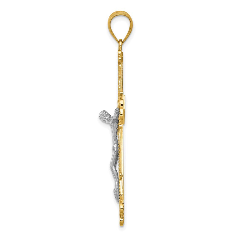 14k Two-tone Gold Diamond-cut Crucifix Pendant