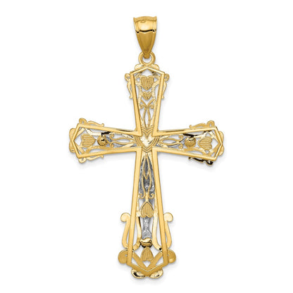 14k Two-tone Gold Diamond-cut Crucifix Pendant