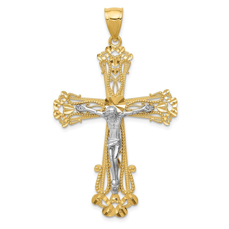 14k Two-tone Gold Diamond-cut Crucifix Pendant
