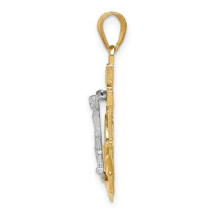 14k Tri-Color Gold Diamond-cut w/Textured Mariner's Cross Pendant