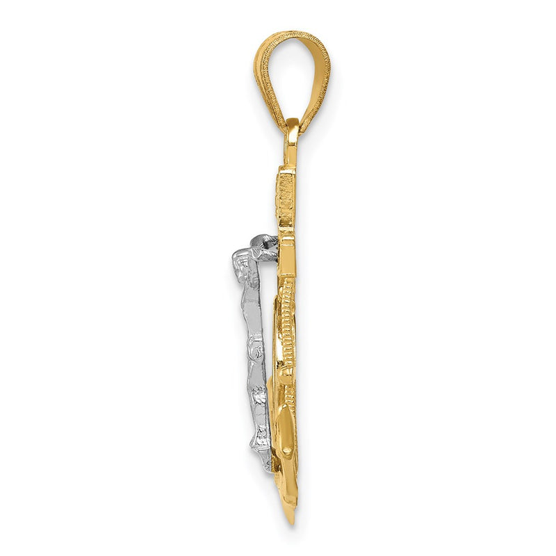 14k Tri-Color Gold Diamond-cut w/Textured Mariner's Cross Pendant