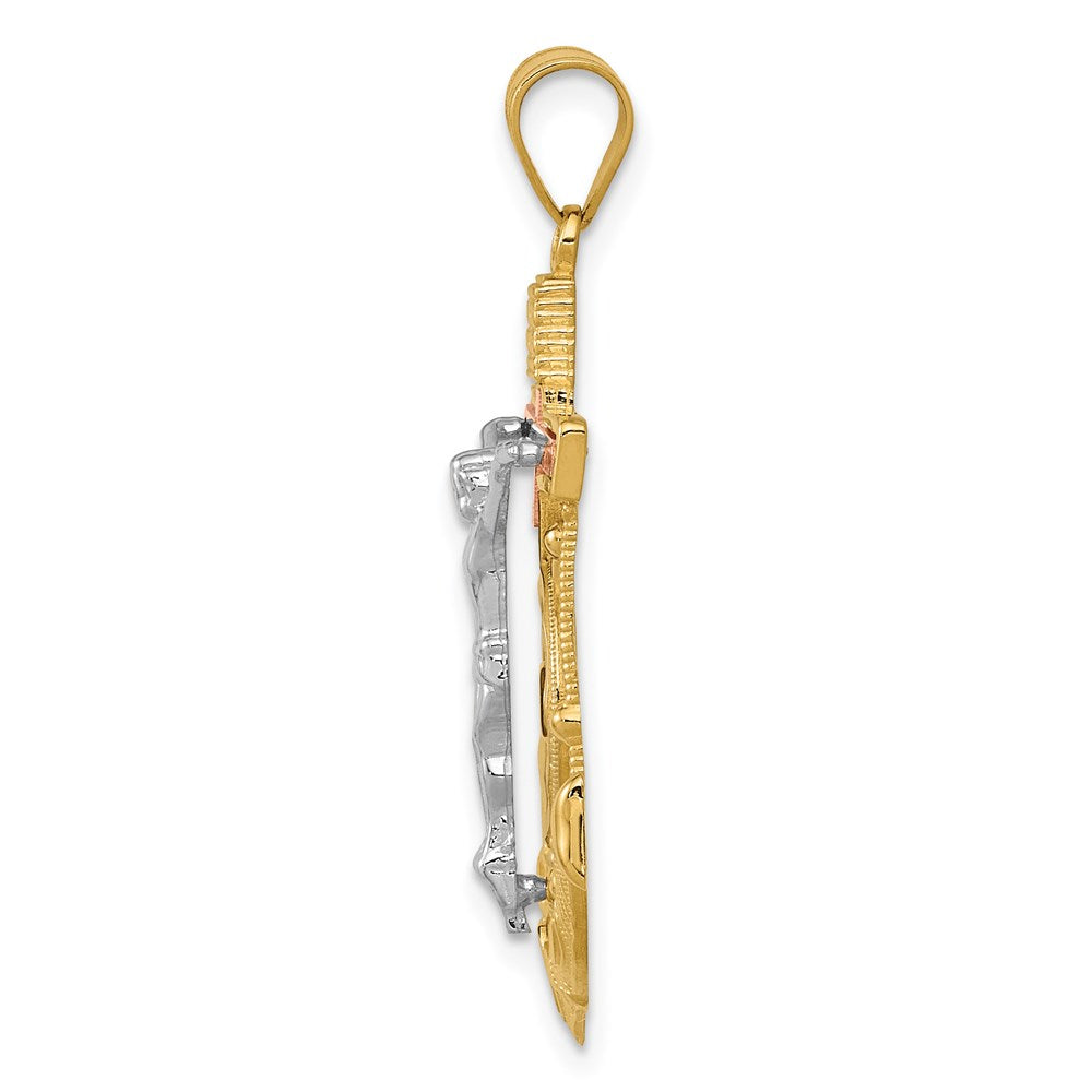 14k Tri-Color Gold Diamond-cut w/Textured Mariner's Cross Pendant