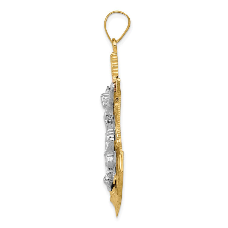 14k Tri-Color Gold Diamond-cut w/Textured Mariner's Cross Pendant