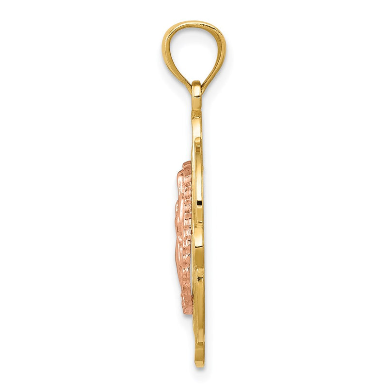 14k Two-tone Gold Rose Virgin Mary Pendant