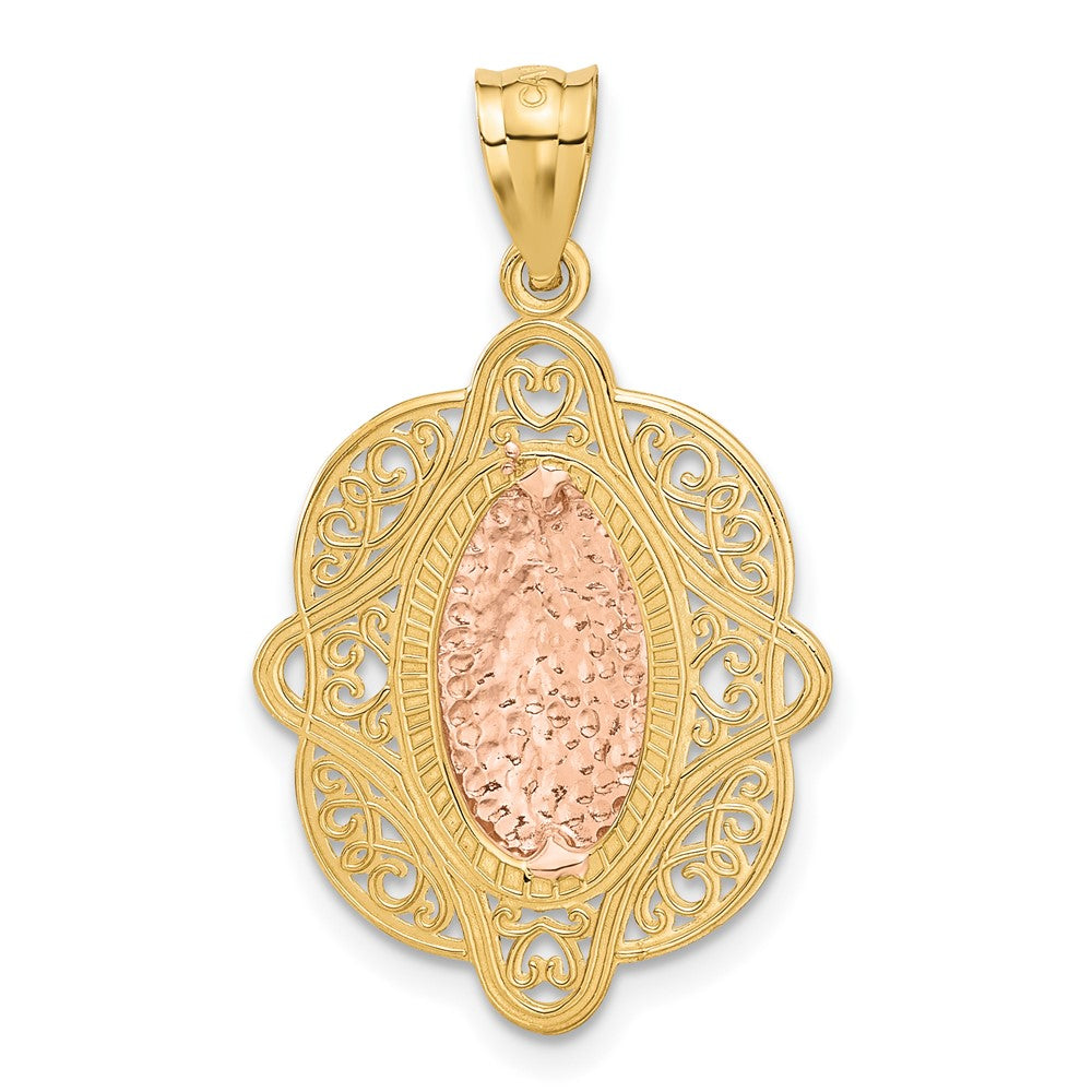 14k Two-tone Gold Rose Virgin Mary Pendant