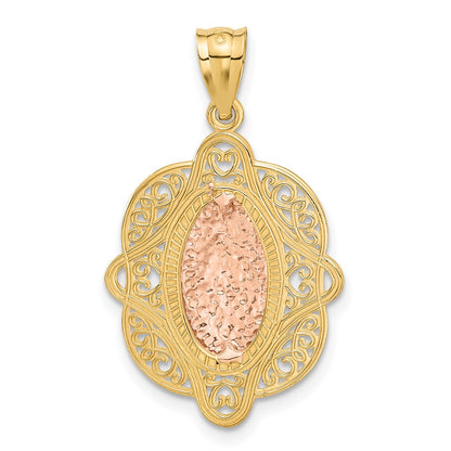 14k Two-tone Gold Rose Virgin Mary Pendant