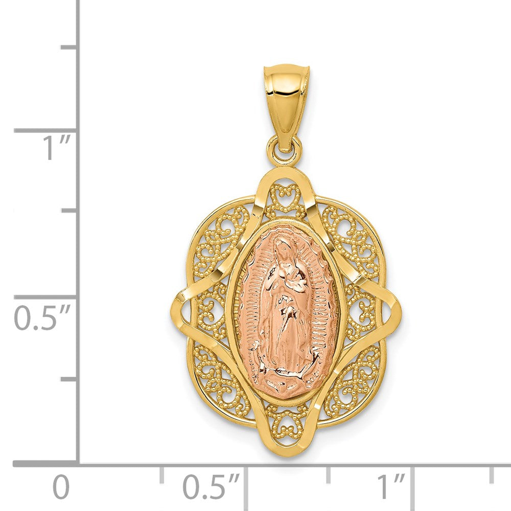 14k Two-tone Gold Rose Virgin Mary Pendant