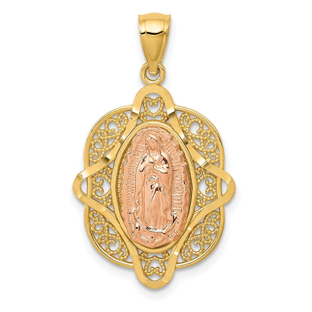 14k Two-tone Gold Rose Virgin Mary Pendant