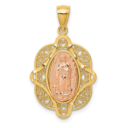 14k Two-tone Gold Rose Virgin Mary Pendant