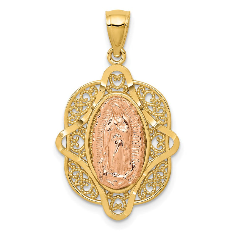 14k Two-tone Gold Rose Virgin Mary Pendant