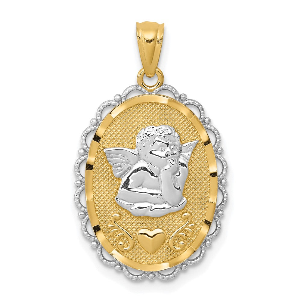 14k Yellow & Rhodium Gold w/Rhodium Angel Pendant