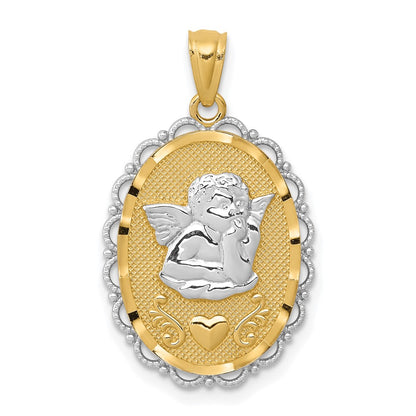 14k Yellow & Rhodium Gold w/Rhodium Angel Pendant