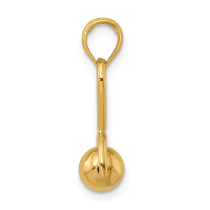 14k Yellow Gold 3-D Baby Rattle with Moveable Ball Charm