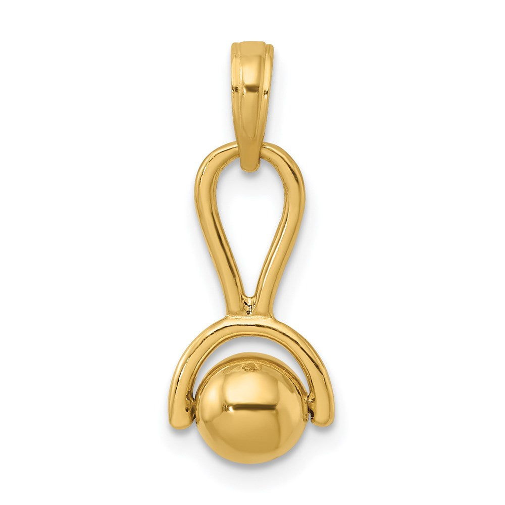 14k Yellow Gold 3-D Baby Rattle with Moveable Ball Charm