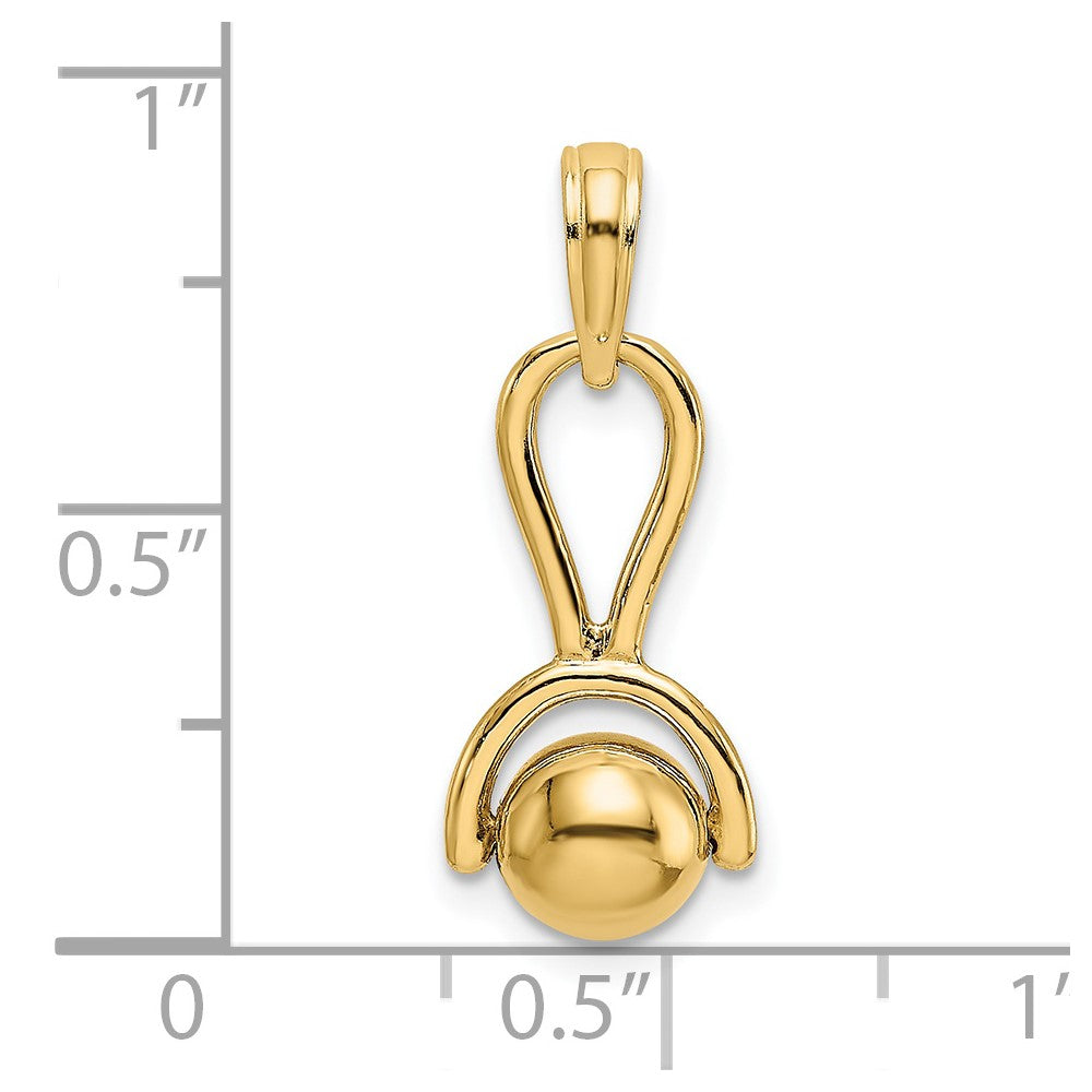 14k Yellow Gold 3-D Baby Rattle with Moveable Ball Charm