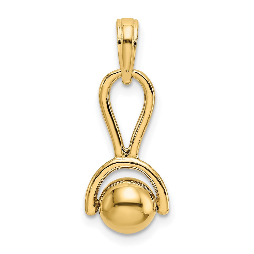 14k Yellow Gold 3-D Baby Rattle with Moveable Ball Charm