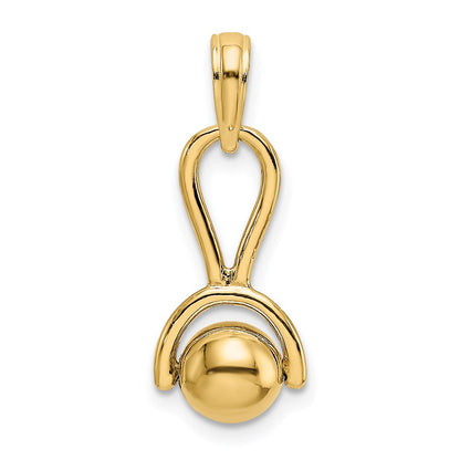 14k Yellow Gold 3-D Baby Rattle with Moveable Ball Charm