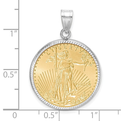 Wideband Distinguished Coin Jewelry 14k White Goldw Diamond-cut Prong Mounted 1/4oz American Eagle Coin Bezel Pendant