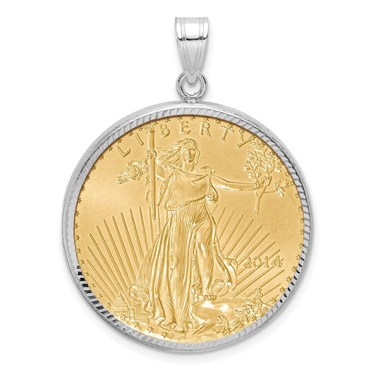 Wideband Distinguished Coin Jewelry 14k White Goldw Diamond-cut Prong Mounted 1/2oz American Eagle Coin Bezel Pendant