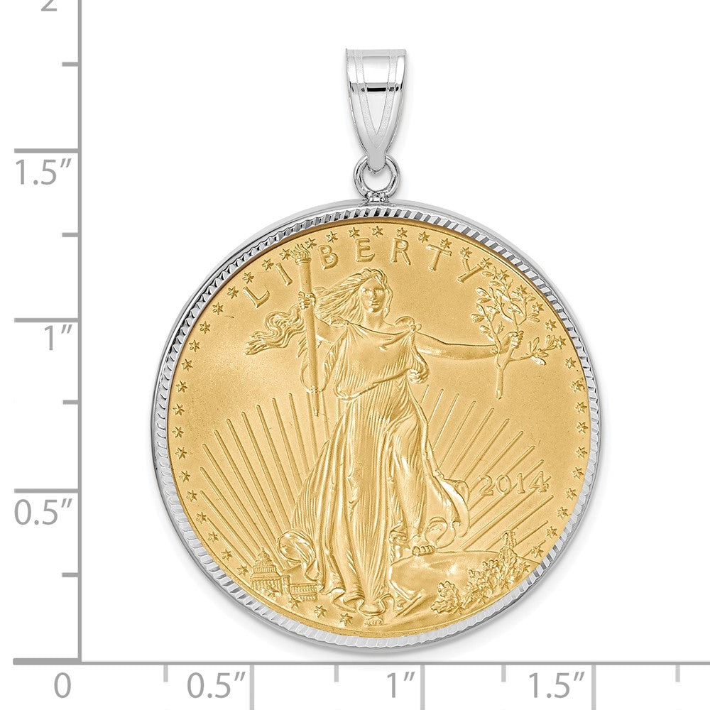 Wideband Distinguished Coin Jewelry 14k White Goldw Diamond-cut Prong Mounted 1oz American Eagle Coin Bezel Pendant