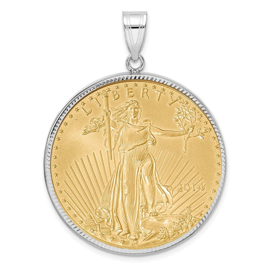 Wideband Distinguished Coin Jewelry 14k White Goldw Diamond-cut Prong Mounted 1oz American Eagle Coin Bezel Pendant