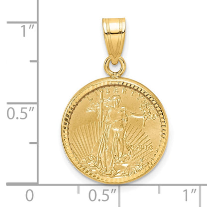 Wideband Distinguished Coin Jewelry 14k Yellow Goldy Diamond-cut Prong Mounted 1/10oz American Eagle Coin Bezel Pendant
