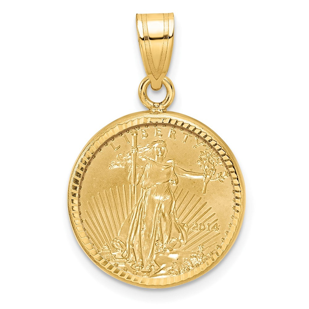 Wideband Distinguished Coin Jewelry 14k Yellow Goldy Diamond-cut Prong Mounted 1/10oz American Eagle Coin Bezel Pendant
