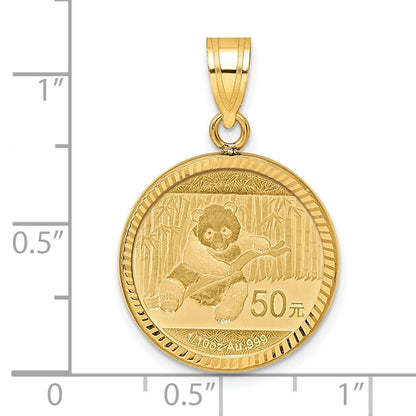 Wideband Distinguished Coin Jewelry 14k Yellow Goldy Diamond-cut Prong Mounted 1/10oz Panda Coin Bezel Pendant