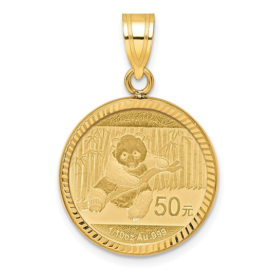 Wideband Distinguished Coin Jewelry 14k Yellow Goldy Diamond-cut Prong Mounted 1/10oz Panda Coin Bezel Pendant