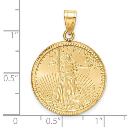 Wideband Distinguished Coin Jewelry 14k Yellow Goldy Diamond-cut Prong Mounted 1/4oz American Eagle Coin Bezel Pendant