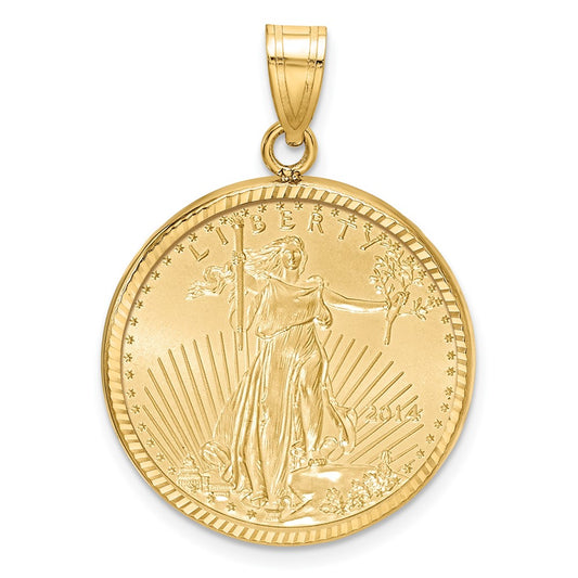 Wideband Distinguished Coin Jewelry 14k Yellow Goldy Diamond-cut Prong Mounted 1/4oz American Eagle Coin Bezel Pendant