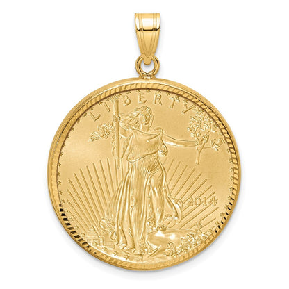 Wideband Distinguished Coin Jewelry 14k Yellow Goldy Diamond-cut Prong Mounted 1/2oz American Eagle Coin Bezel Pendant