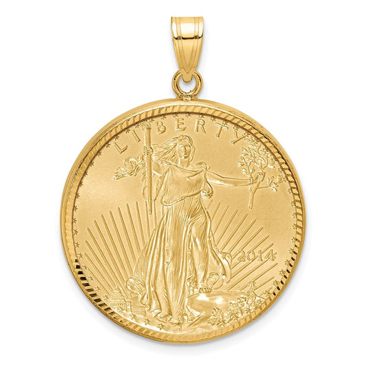 Wideband Distinguished Coin Jewelry 14k Yellow Goldy Diamond-cut Prong Mounted 1/2oz American Eagle Coin Bezel Pendant