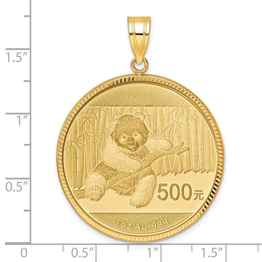 Wideband Distinguished Coin Jewelry 14k Yellow Goldy Diamond-cut Prong Mounted 1oz Panda Coin Bezel Pendant
