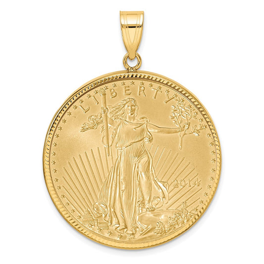 Wideband Distinguished Coin Jewelry 14k Yellow Goldy Diamond-cut Prong Mounted 1oz American Eagle Coin Bezel Pendant