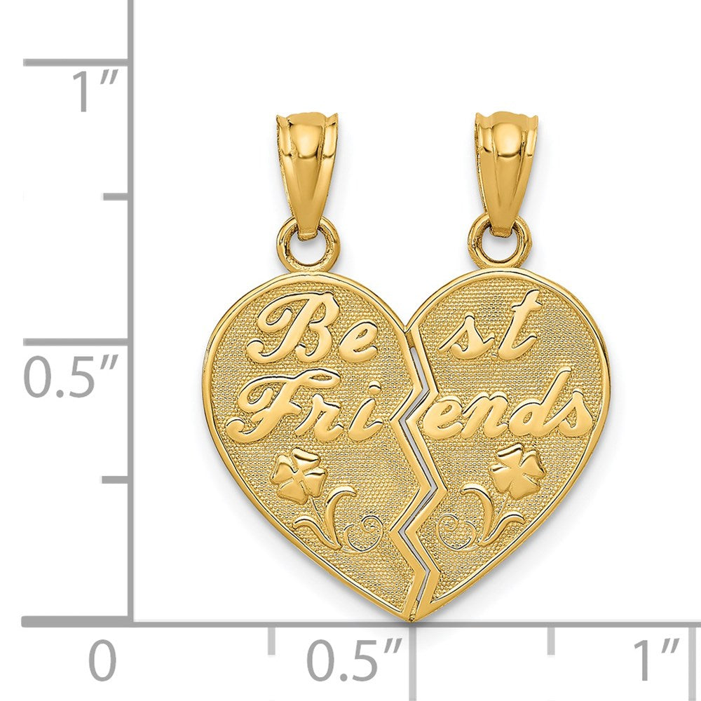 14k Yellow Gold BEST FRIENDS Heart Break Apart Pendants