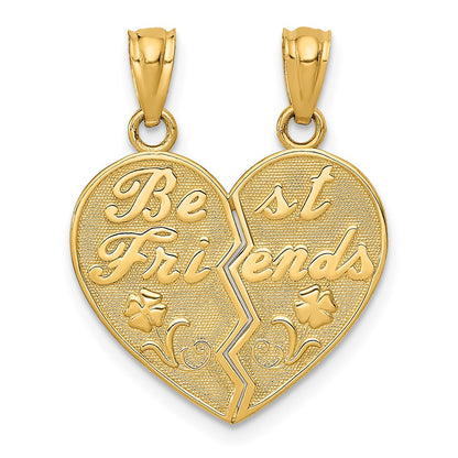 14k Yellow Gold BEST FRIENDS Heart Break Apart Pendants