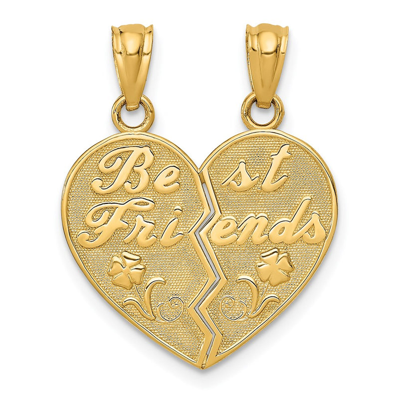 14k Yellow Gold BEST FRIENDS Heart Break Apart Pendants