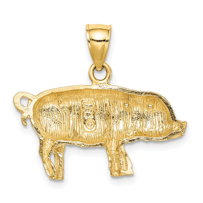 14k Yellow Gold Diamond-cut Pig Pendant