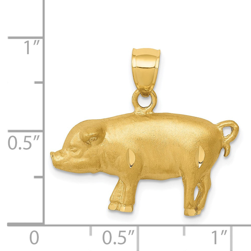 14k Yellow Gold Diamond-cut Pig Pendant