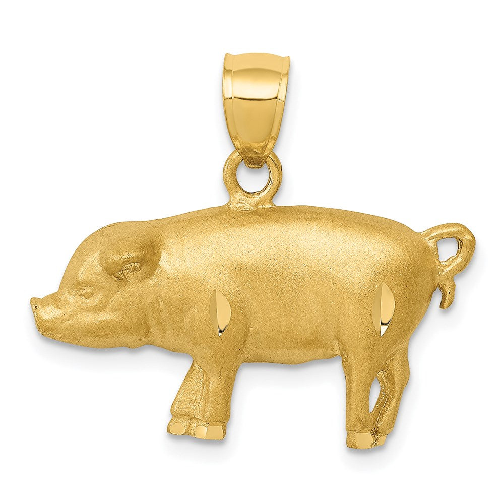 14k Yellow Gold Diamond-cut Pig Pendant
