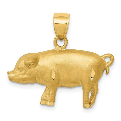 14k Yellow Gold Diamond-cut Pig Pendant